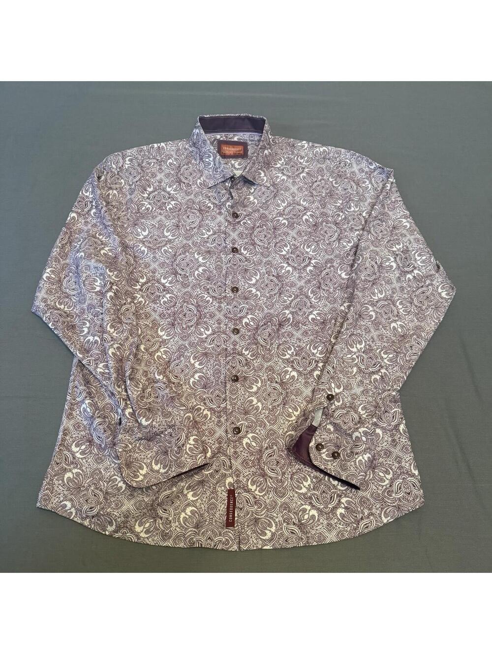 Consequence Mens Shirt Large Paisley Button Up Dress Casual Luxe